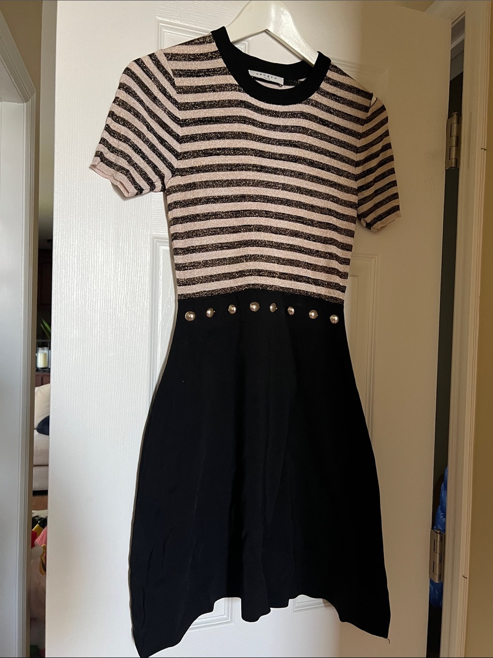 Sandro Striped Knit Top Midi Dress with Stud Waist